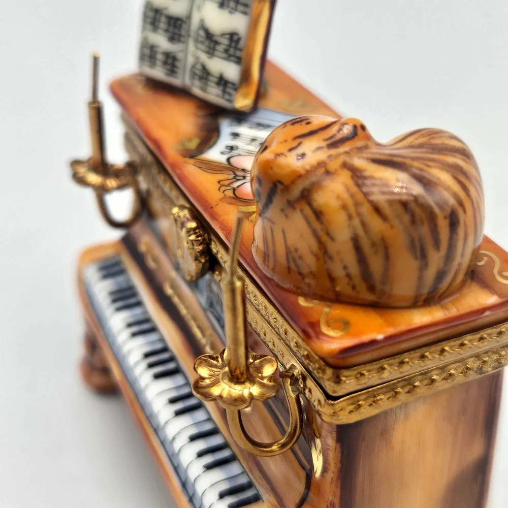 Vintage Limoges Trinket Box Piano Cat Candelabra Ballerina La Gloriette Painted
